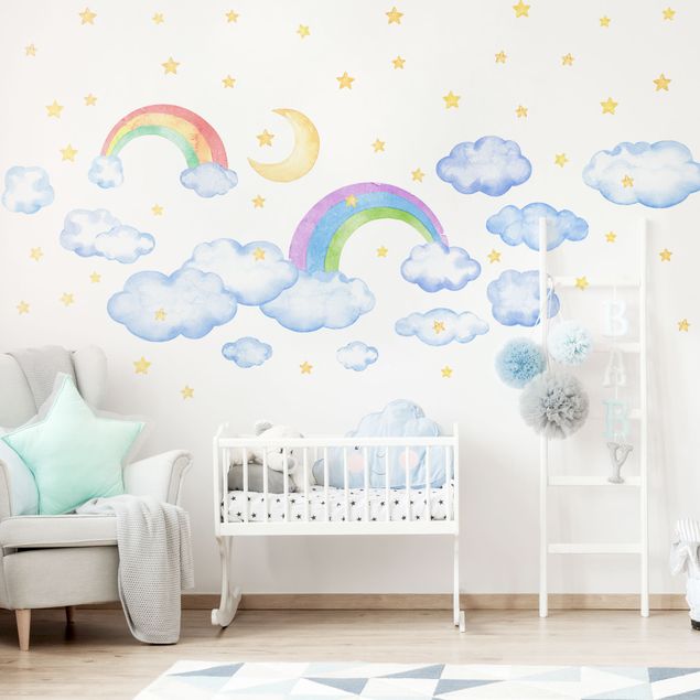 Universe wall stickers Watercolour Clouds Rainbow Stars Set