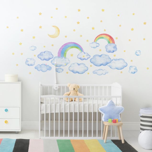 Wall decal Watercolour Clouds Rainbow Stars Set