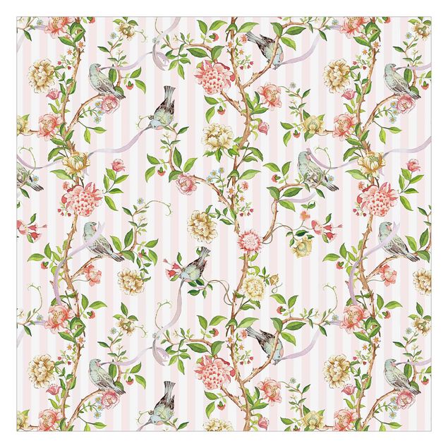 Wallpapers pink Watercolour Flower Tendrils With Birds