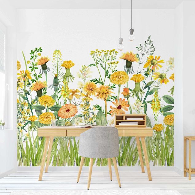 Wallpapers flower Watercolour Flower Meadow In Gelb