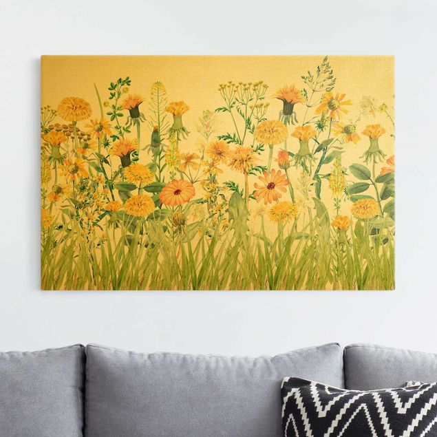 Lion canvas art Watercolour Flower Meadow In Yellow