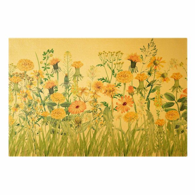 Yellow canvas wall art Watercolour Flower Meadow In Yellow