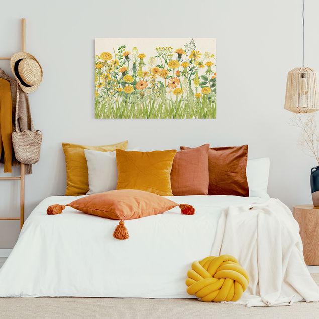 Floral canvas Watercolour Flower Meadow In Gelb