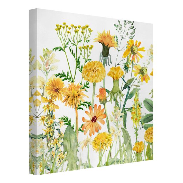 Floral canvas Watercolour Flower Meadow In Yellow