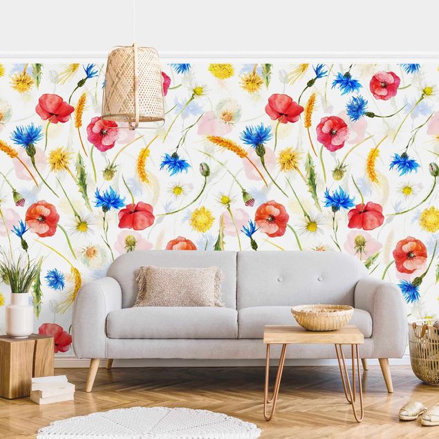 Modern wallpaper designs Watercolour Wild Flowers With Poppies