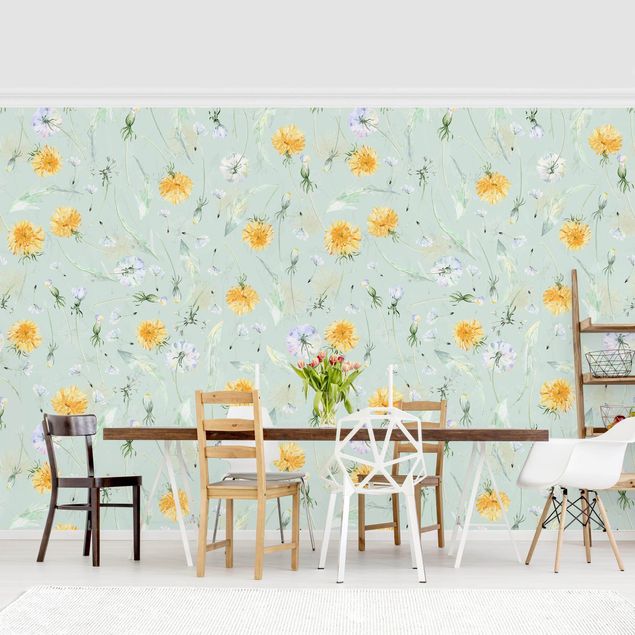 Floral wallpaper Watercolour Dandelion