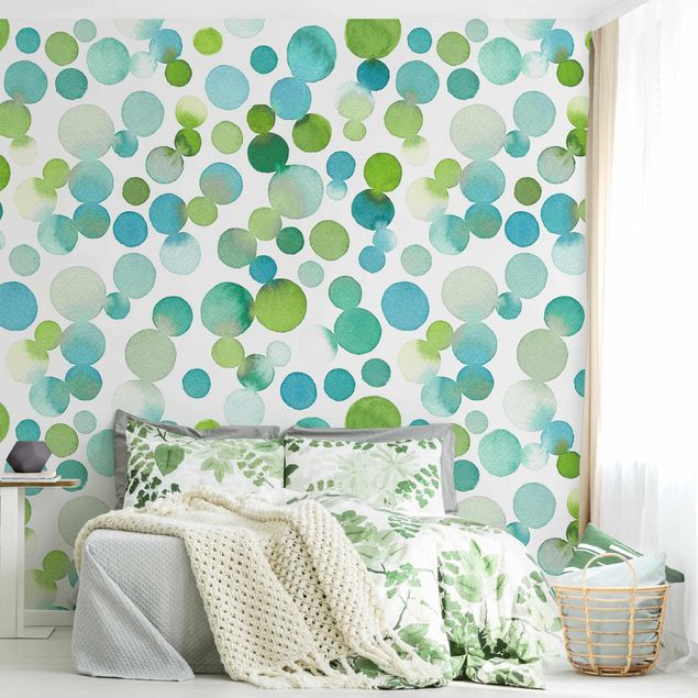 Spotty wallpaper Watercolour Dots Confetti In Bluish Green