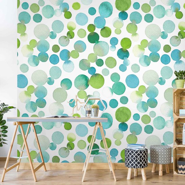 Modern wallpaper designs Watercolour Dots Confetti In Bluish Green