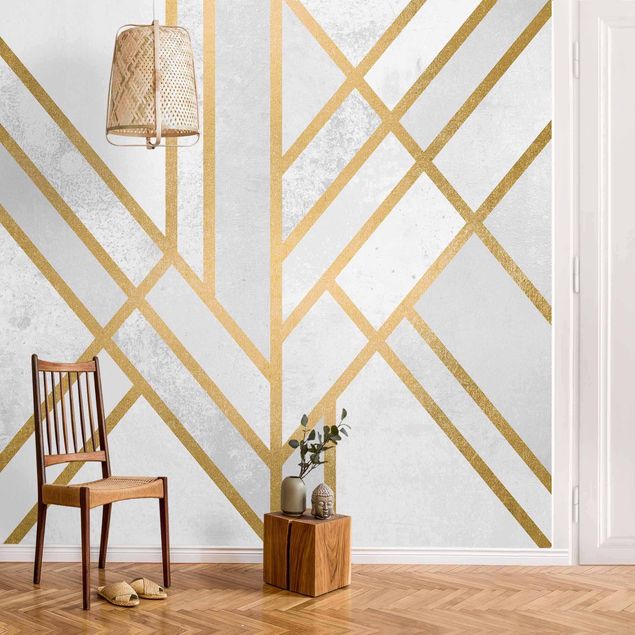 Geometric pattern wallpaper Art Deco Geometry White Gold