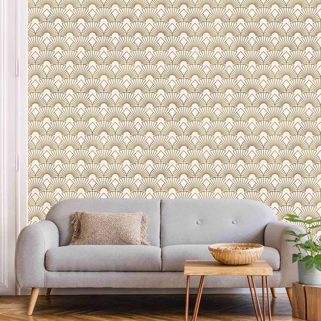 Wallpapers gold and silver Art Deco Bright Arches Line Pattern XXL