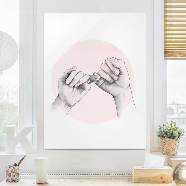 Magnettafel Glas Illustration Hands Friendship Circle Pink White