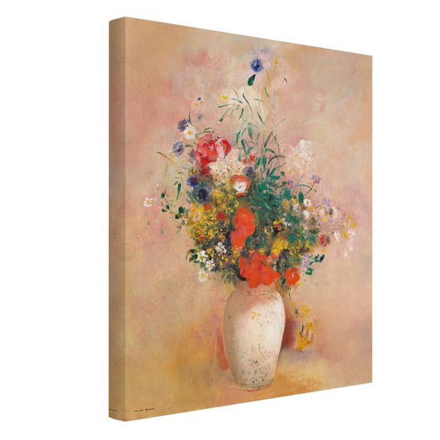 Art prints Odilon Redon - Vase With Flowers (Rose-Colored Background)