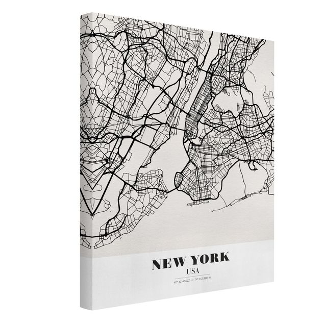Black and white canvas art New York City Map - Classic