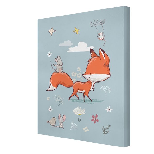 Floral canvas Fox And Mouse On The Move