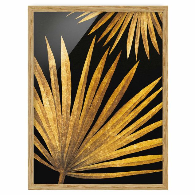 Framed floral Gold - Palm Leaf On Black