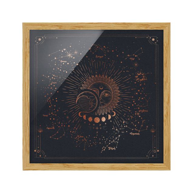 Modern art prints Astrology Sun Moon And Stars Blue Gold