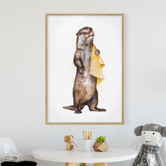 Kitchen Illustration Otter With Towel Painting White