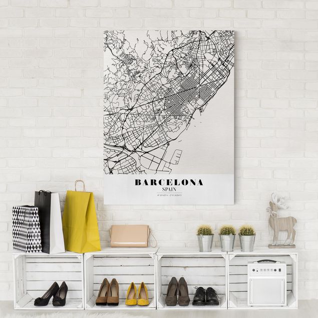 Canvas black and white Barcelona City Map - Classic