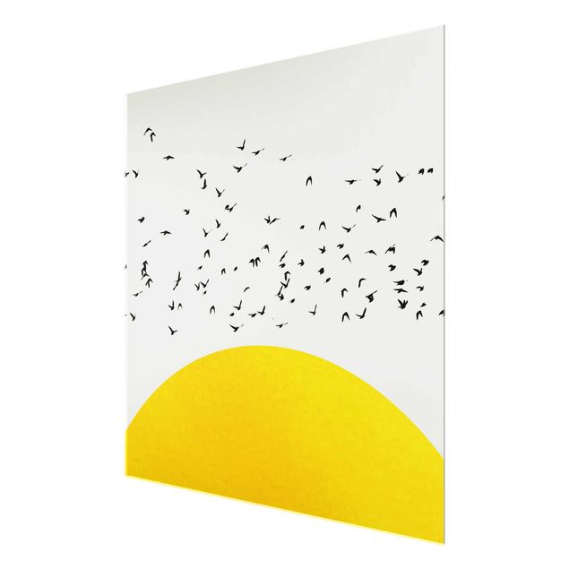 Art prints Flock Of Birds In Front Of Yellow Sun