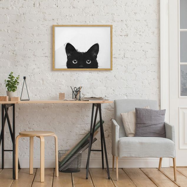 Canvas art Illustration Black Cat On White Painting