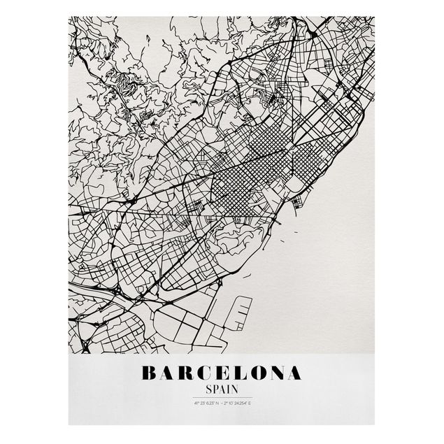 Black and white art Barcelona City Map - Classic