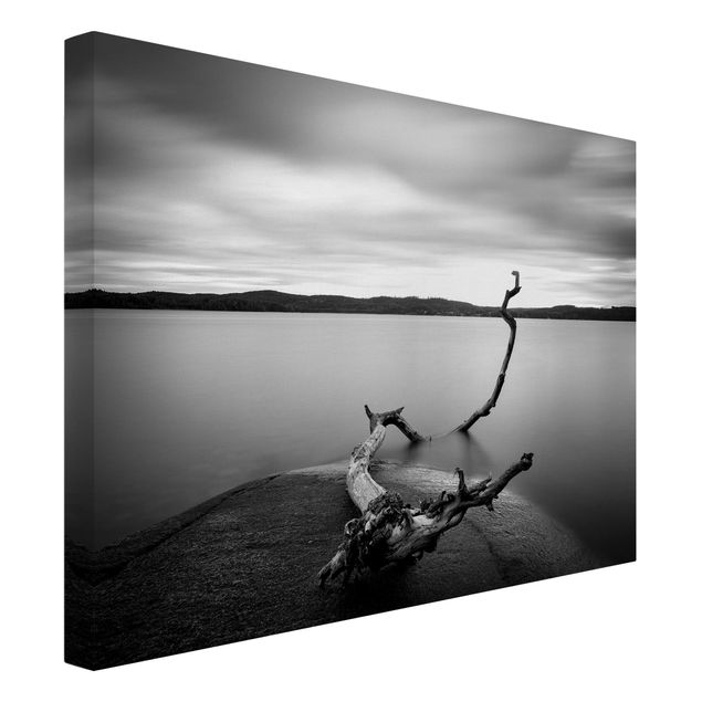 Black and white canvas art Sunset In Black And White By The Lake