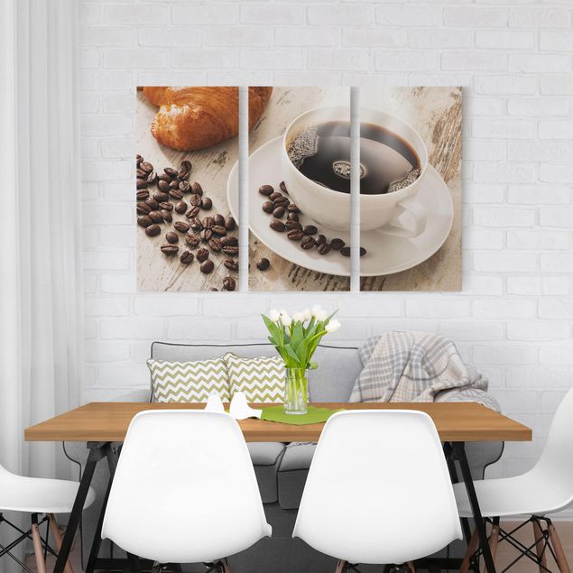 Mountain canvas wall art Steaming coffee cup with coffee beans
