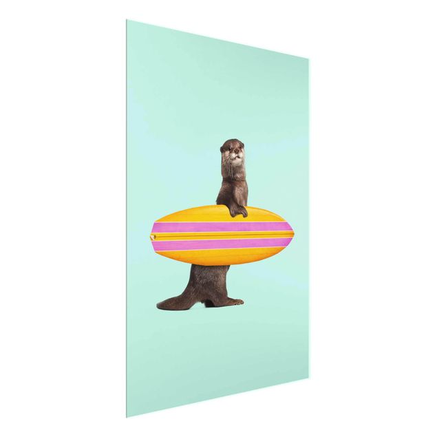Glass prints pieces Otter With Surfboard