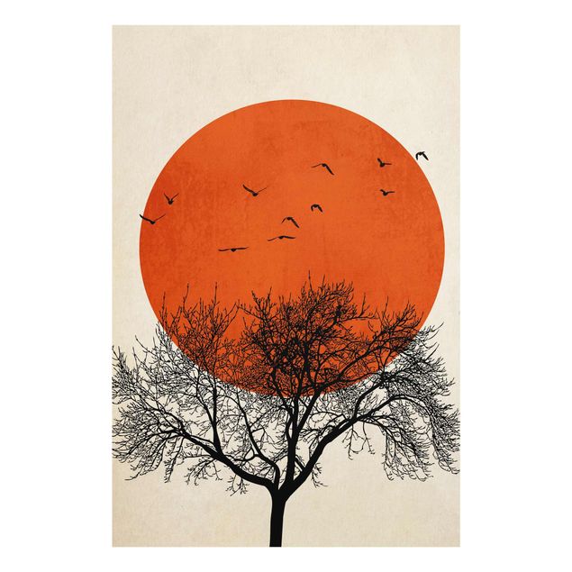 Glass prints pieces Flock Of Birds In Front Of Red Sun II