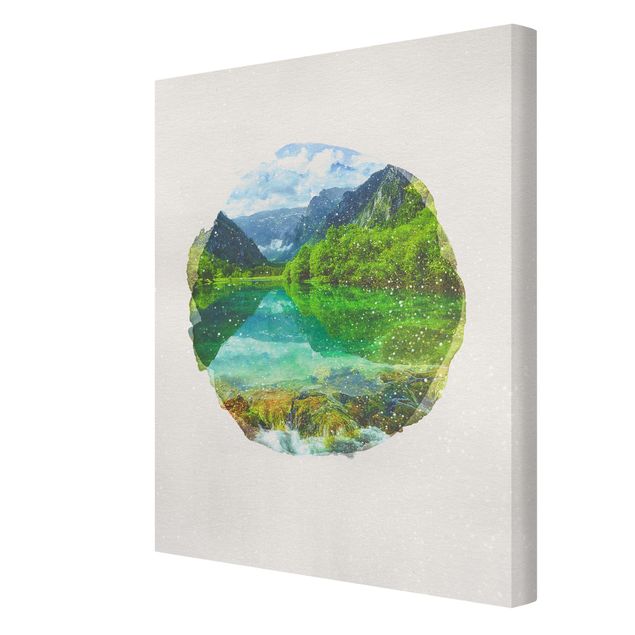 Canvas landscape WaterColours - Mountain Lake With Mirroring
