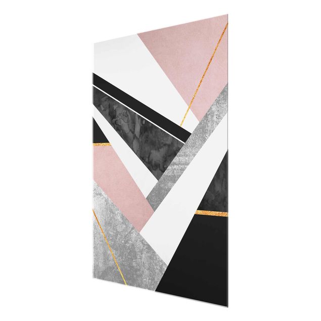 Pink art canvas Black And White Geometry With Gold