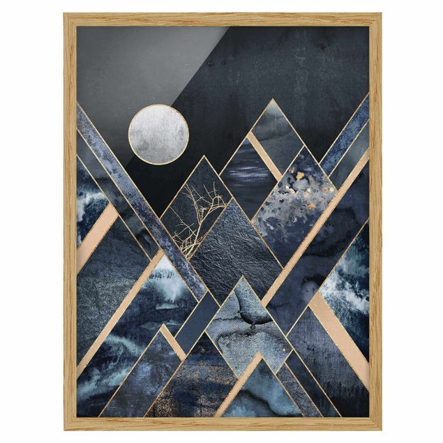 Prints abstract Golden Moon Abstract Black Mountains