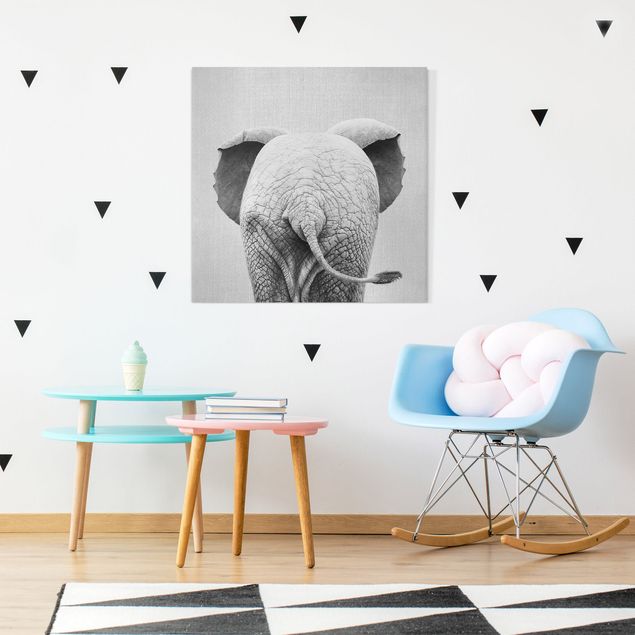 Kids room decor Baby Elephant From Behind Black And White