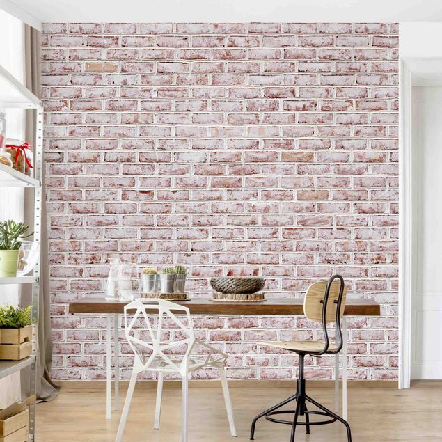 Aesthetic vintage wallpaper Brick Wall Shabby Painted White