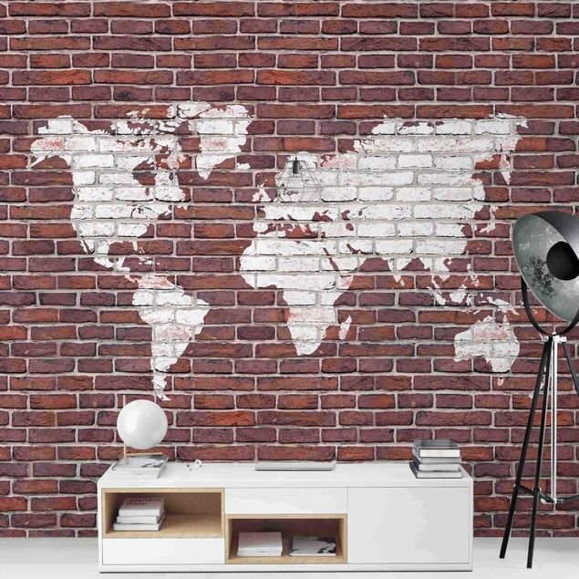 World map wallpaper Brick World Map