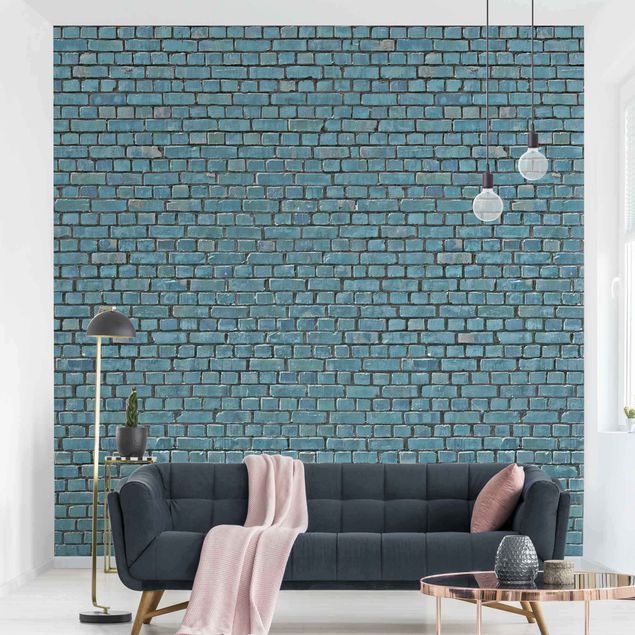 Kitchen Brick Tile Wallpaper Turquoise Blue