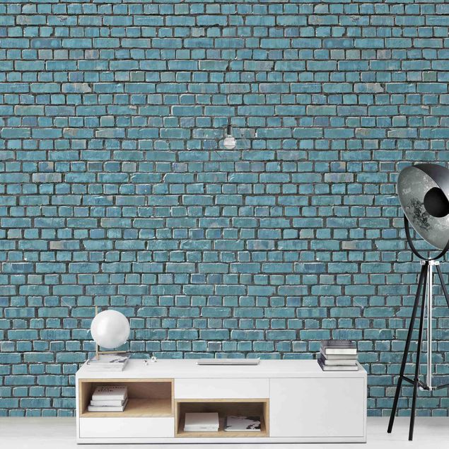 Wallpapers modern Brick Tile Wallpaper Turquoise Blue