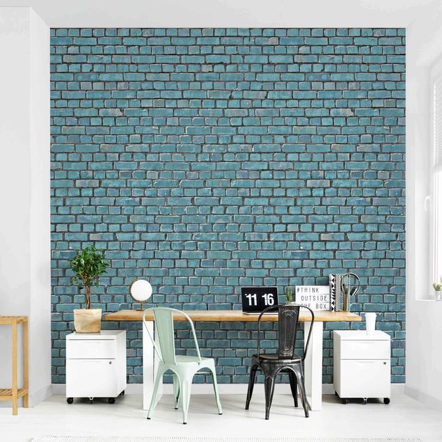 Wallpapers patterns Brick Tile Wallpaper Turquoise Blue