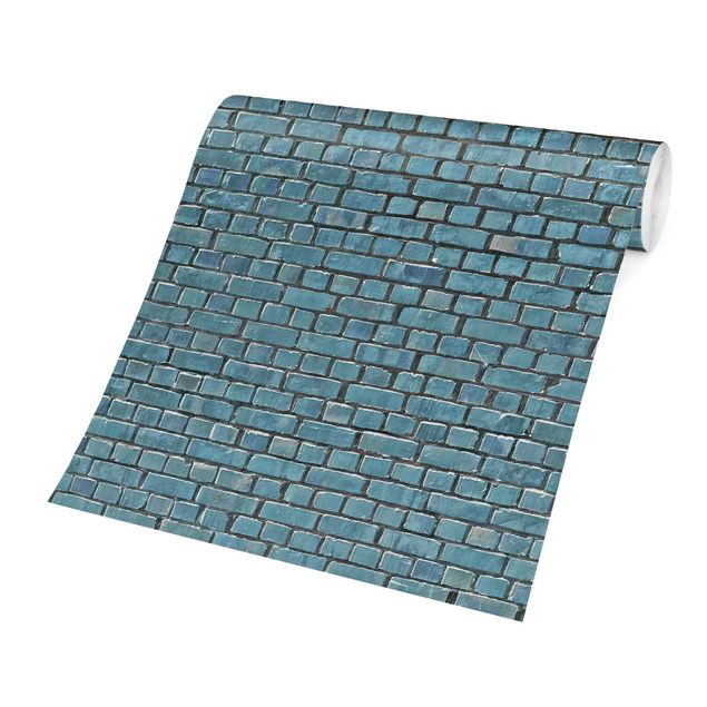 Wallpapers stone Brick Tile Wallpaper Turquoise Blue
