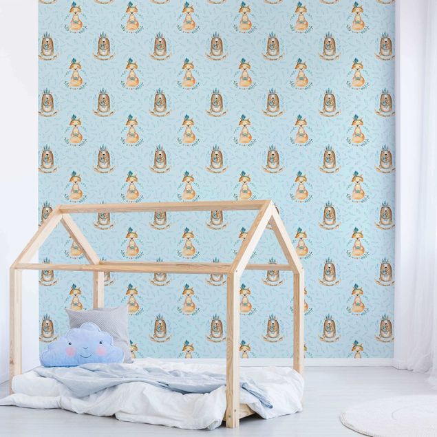 Modern wallpaper designs Bears And Foxes In Front Of Blue