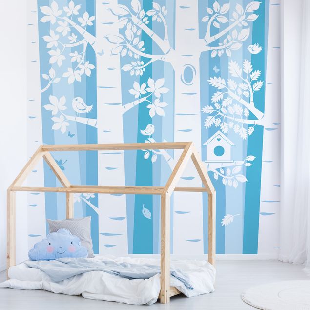 Kids room decor Trees In The Forest Blue