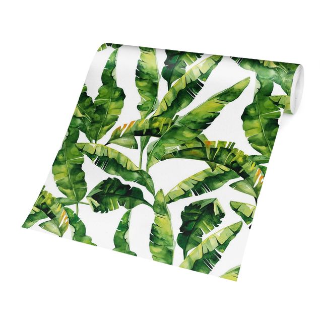 Wallpapers green Banana Leaf Watercolour Pattern