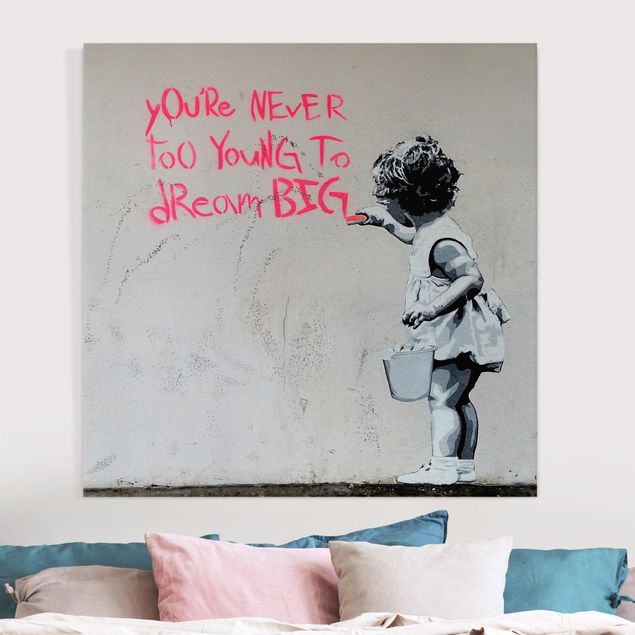 Black and white canvas art Dream Big - Brandalised ft. Graffiti by Banksy