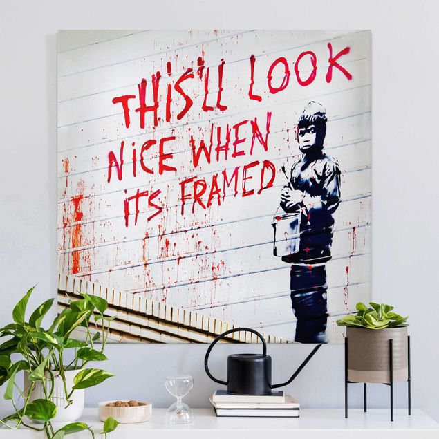 Black and white canvas art Nice When Its Framed - Brandalised ft. Graffiti by Banksy