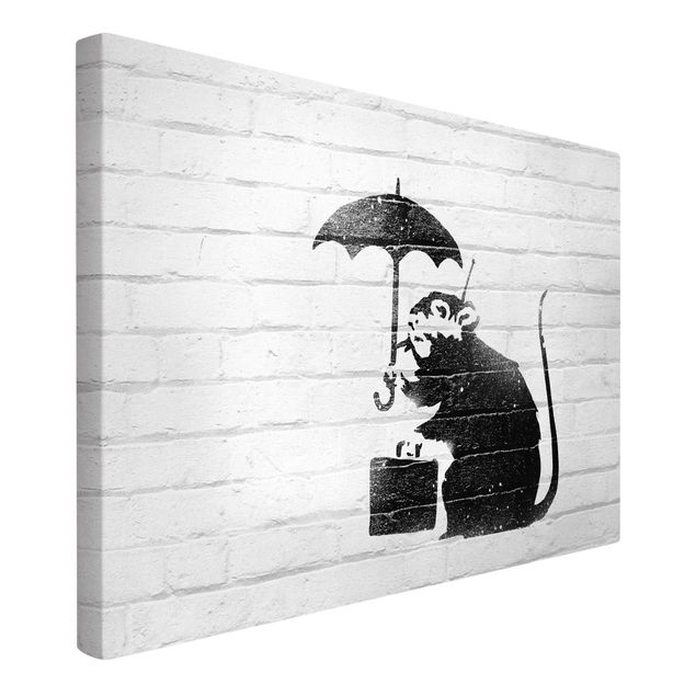 Prints black and white Banksy - Rat With Umbrella