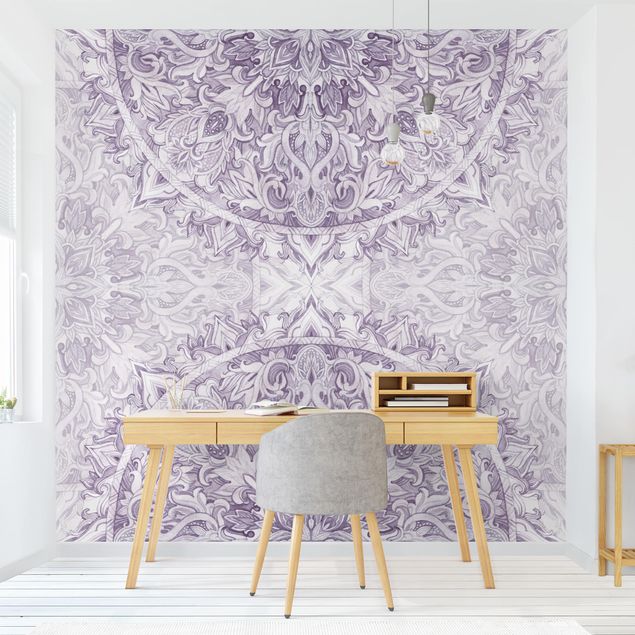 Contemporary wallpaper Mandala Watercolour Ornament Purple