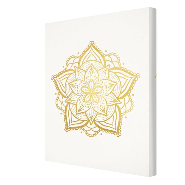 Wall art prints Mandala Flower Illustration White Gold
