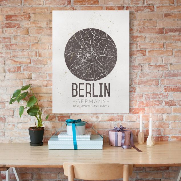 Black and white canvas art City Map Berlin - Retro