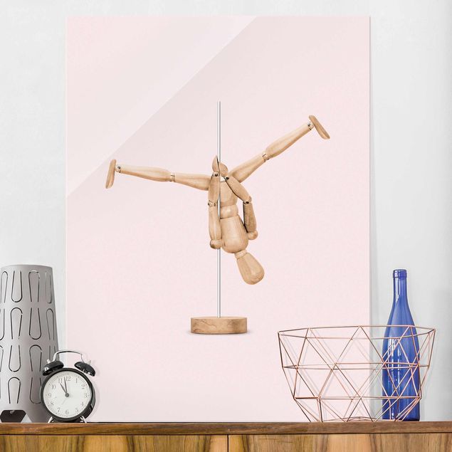 Glas Magnettafel Pole Dance With Wooden Figure