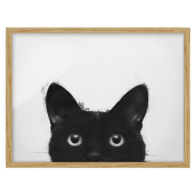 Animal wall art Illustration Black Cat On White Painting